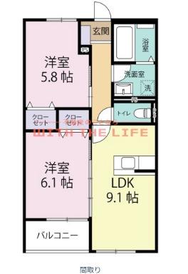 LEAF津福駅南(2LDK/3階)の間取り写真