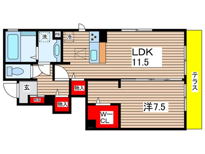 プランドールコート(1LDK/1階)の間取り写真