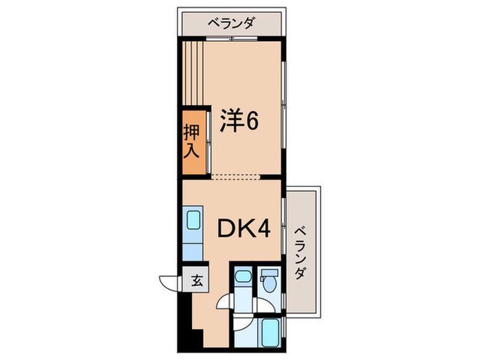 ハイツ甲風園(1DK/3階)の間取り写真