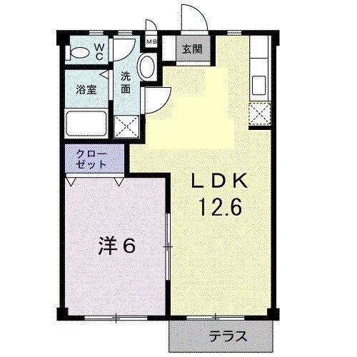メルクルメB(1LDK/1階)の間取り写真