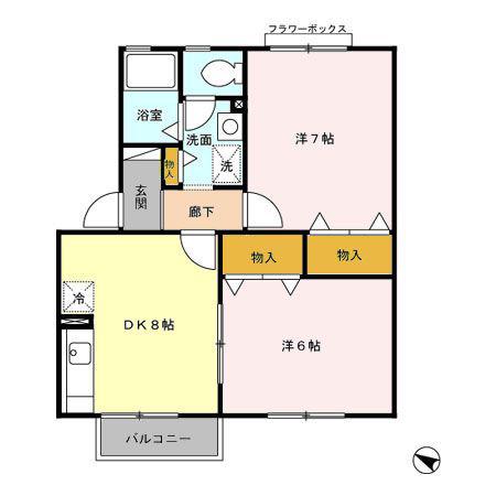 カロンアイリス(2DK/2階)の間取り写真
