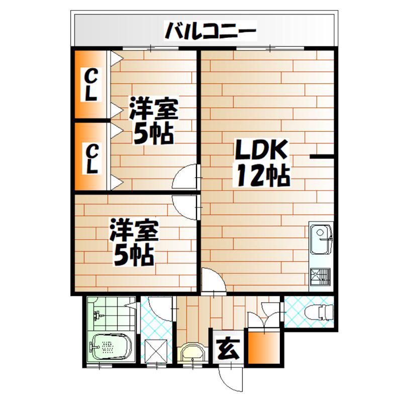 第1睦実ビル(2LDK/5階)の間取り写真