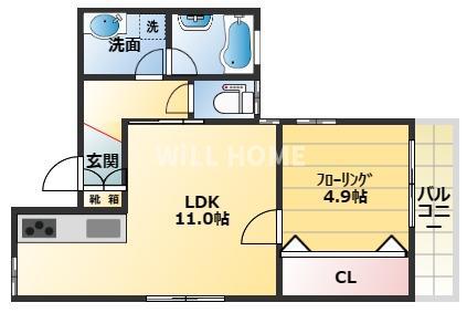 ＪＲ紀勢本線 和歌山市駅 徒歩16分 2階建 築13年(1LDK/1階)の間取り写真