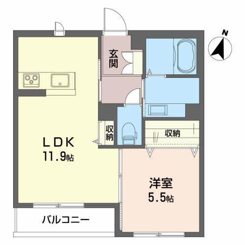 ベレオ五輪(1LDK/2階)の間取り写真