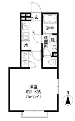 ガーデニア国立(1K/1階)の間取り写真