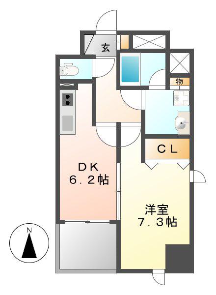 ディアコート白川(1DK/9階)の間取り写真