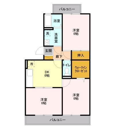 ランドウィン六番館(3DK/1階)の間取り写真