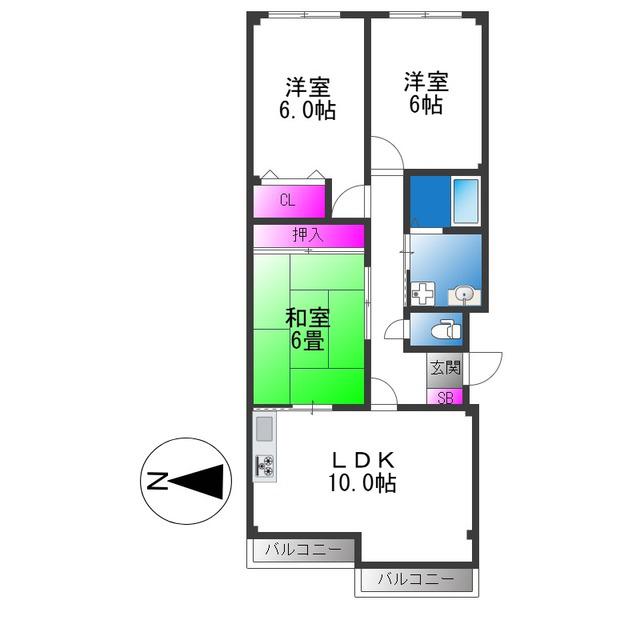 ヴェナビスタ石切(3LDK/2階)の間取り写真