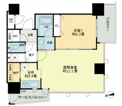 クロスレジデンス大阪新町(1LDK/6階)の間取り写真