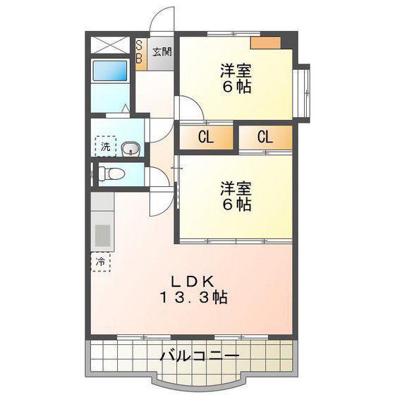 ベルテ白子(2LDK/2階)の間取り写真