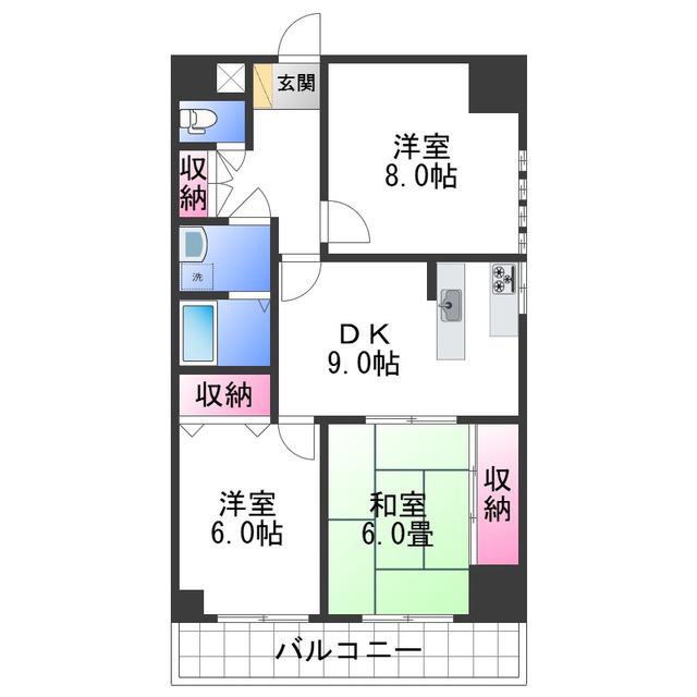 WAJIMA小雑賀マンション(3DK/3階)の間取り写真