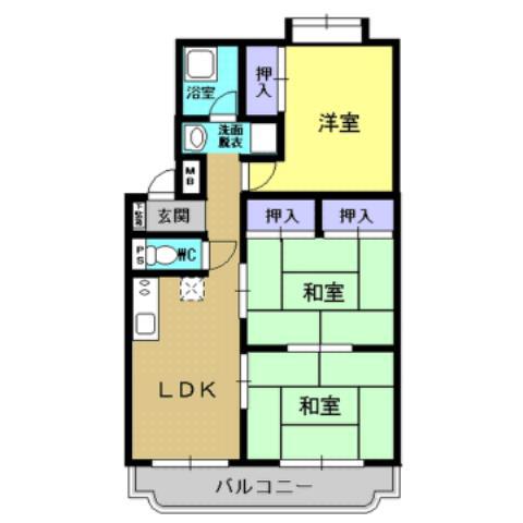 ハイツ飯田(3DK/1階)の間取り写真