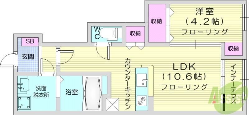 袋原1丁目アパート工事(1LDK/1階)の間取り写真