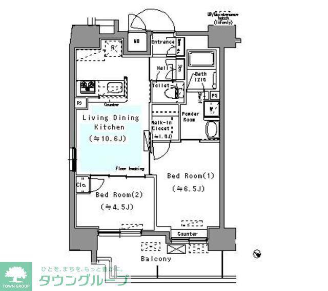 パークアクシス台東根岸(2DK/12階)の間取り写真