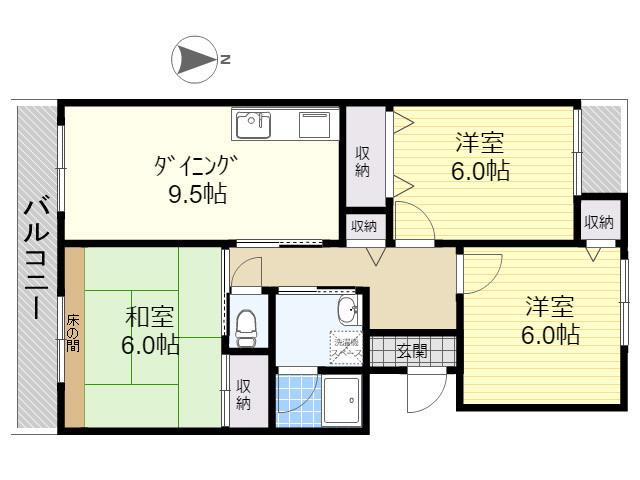 CASAかもぞの(3LDK/1階)の間取り写真