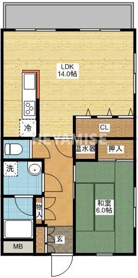 浦岡マンション(1LDK/2階)の間取り写真