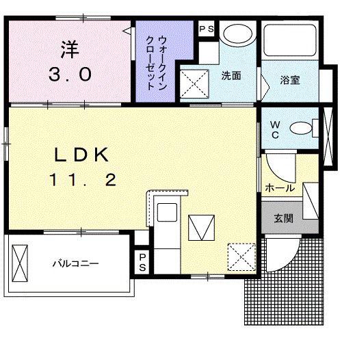 エステート龍田(1LDK/1階)の間取り写真