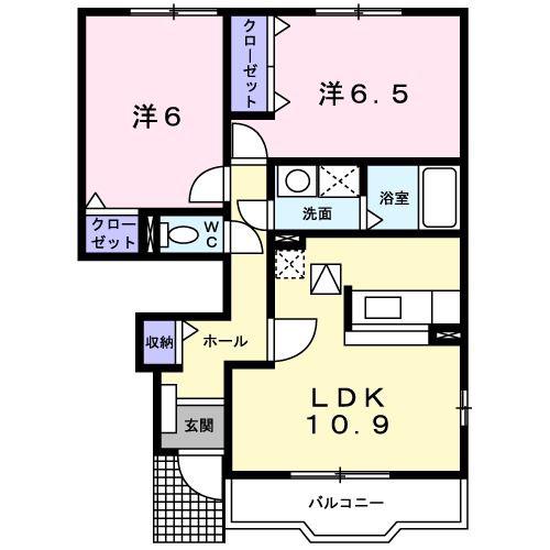 ベル・ウィローB(2LDK/1階)の間取り写真