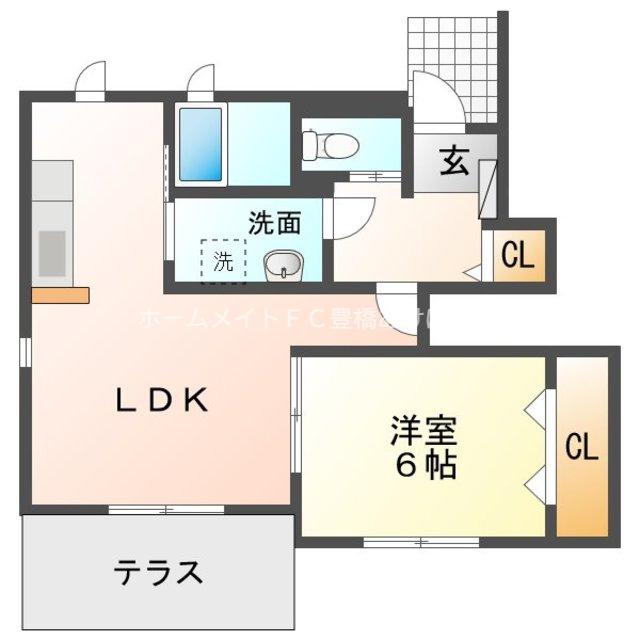ユトリロ忠興3(1LDK/1階)の間取り写真