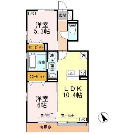 フェリーチェ(2LDK/1階)の間取り写真