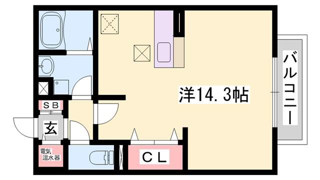 サニーハイツミキ B棟(ワンルーム/2階)の間取り写真