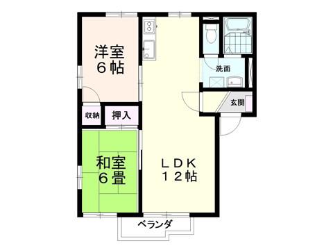 天神ハイツB棟(2LDK/2階)の間取り写真