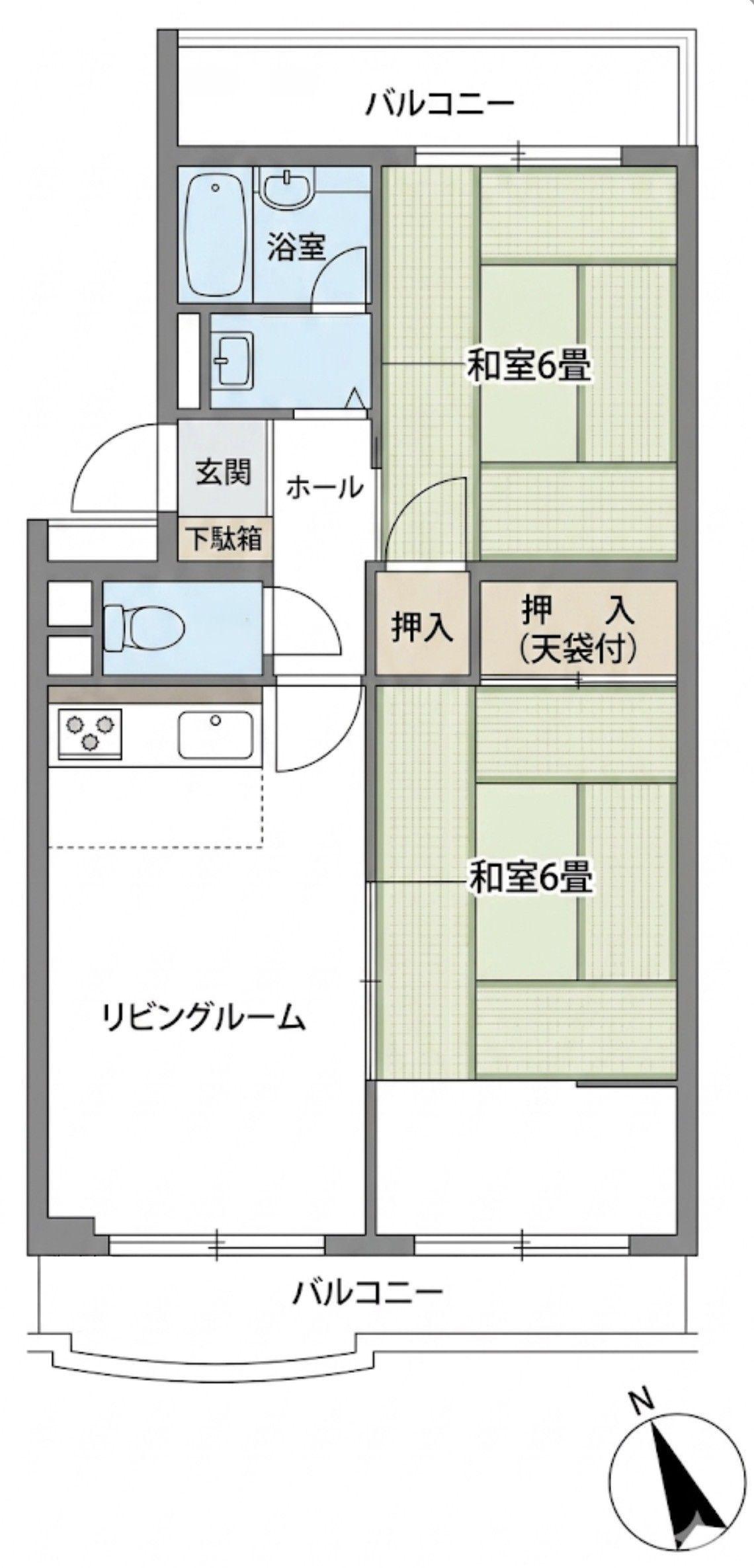 上大岡笹下マンション(2LDK/4階)の間取り写真