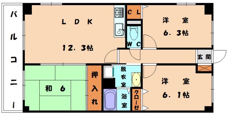 アブニール新宮I(3LDK/5階)の間取り写真