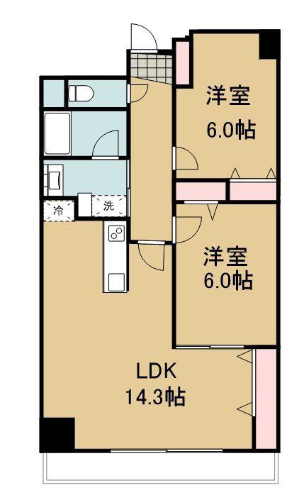 シンフォニー柏木(2LDK/8階)の間取り写真
