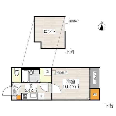 ベネフィスタウン箱崎東Ⅲ(1K/2階)の間取り写真
