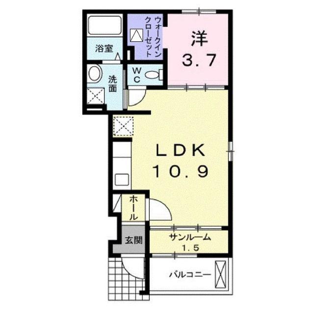 ラヴァンドA(1LDK/1階)の間取り写真