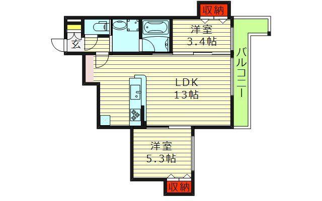 REGLIA今里ノース(2LDK/3階)の間取り写真