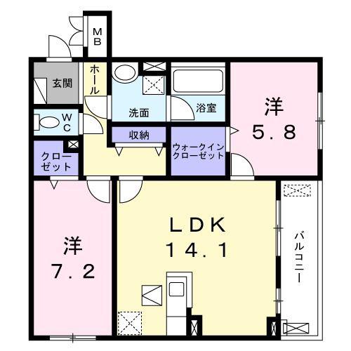 プレゼンス弥刀A(2LDK/1階)の間取り写真