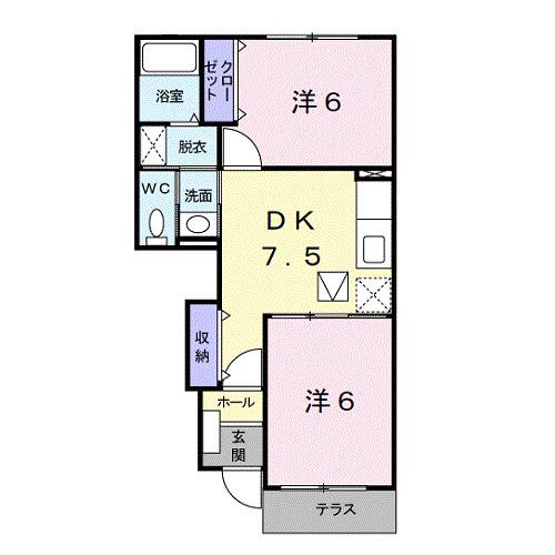 エレガンス・K I(2DK/1階)の間取り写真