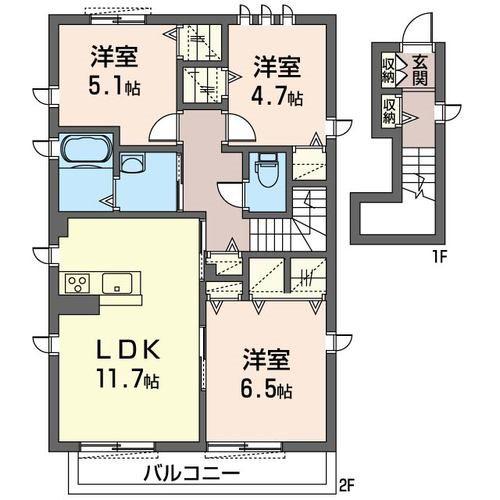 メゾンドビアンカ A棟(3LDK/2階)の間取り写真