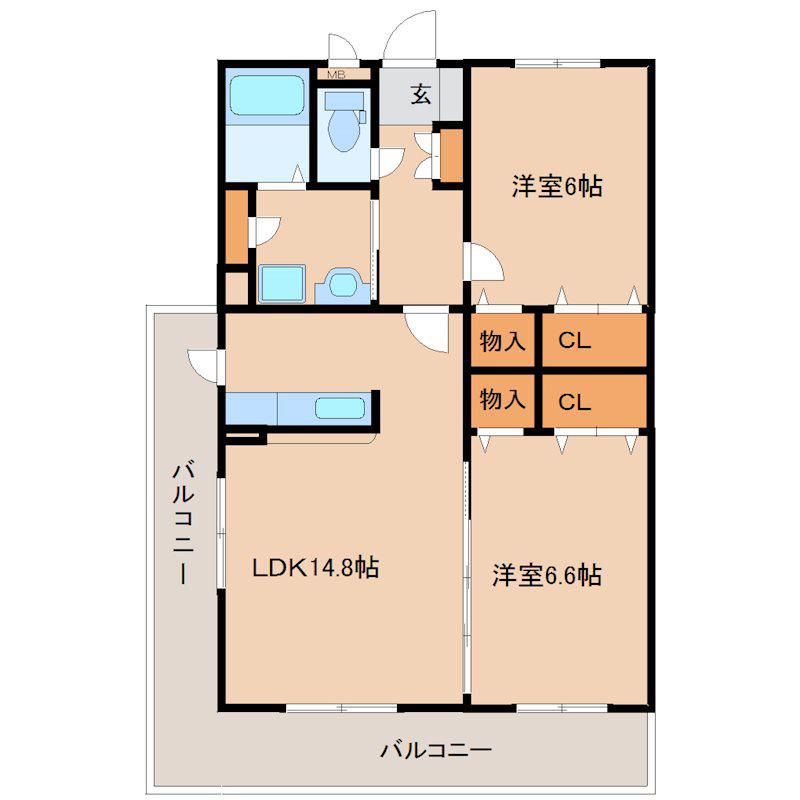 エスポワールII(2LDK/3階)の間取り写真