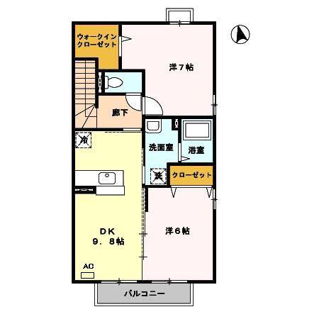 クレール吉野(2DK/2階)の間取り写真