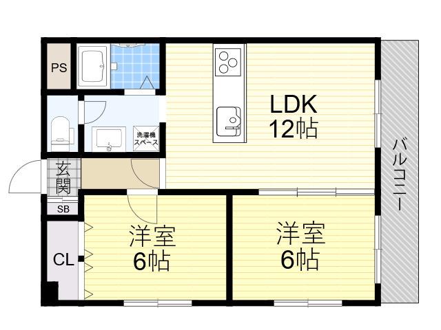 第二ウスヰマンション(2LDK/3階)の間取り写真