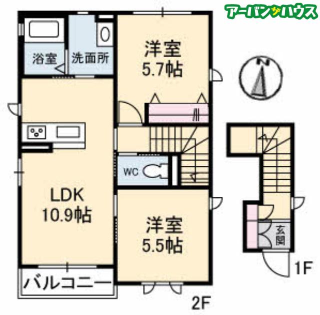 オルエルブ福泊(2LDK/2階)の間取り写真