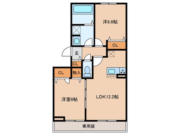グランドール糸島中央(2LDK/1階)の間取り写真