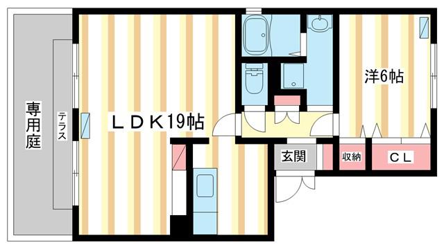 フレマリール21B棟(1LDK/1階)の間取り写真