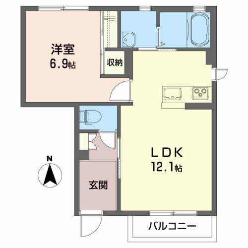 エルウイング城南(1LDK/1階)の間取り写真