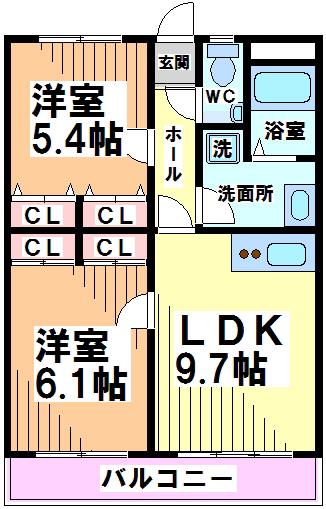 アルパイン松原(2LDK/3階)の間取り写真
