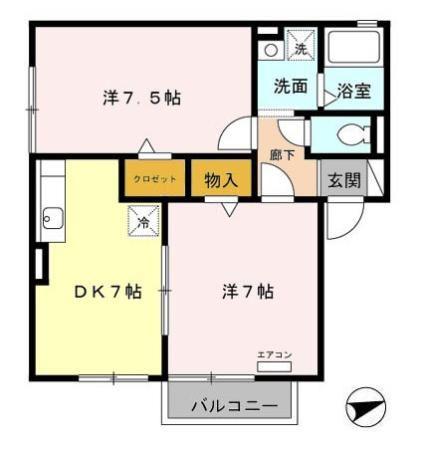 SHINE ARK C棟(2DK/2階)の間取り写真