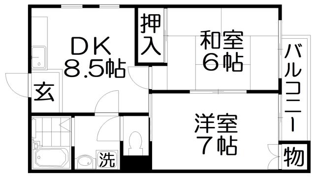 ファミールユキ(2DK/4階)の間取り写真