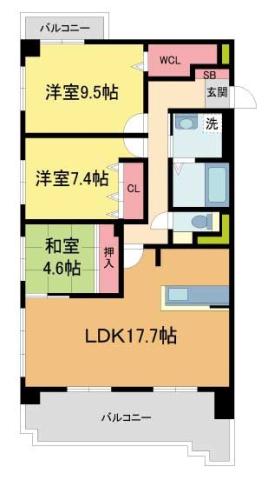 アメニティレジデンス親王塚(3LDK/2階)の間取り写真