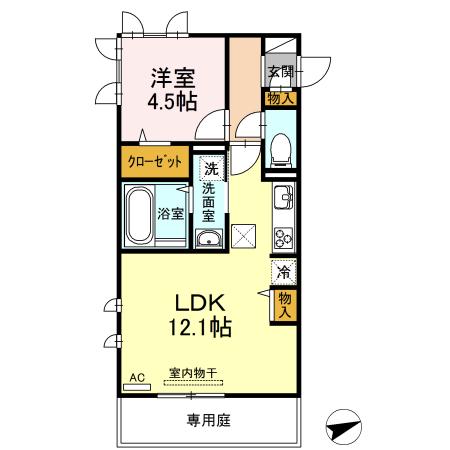 ペルラディアマンテ B棟(1LDK/2階)の間取り写真