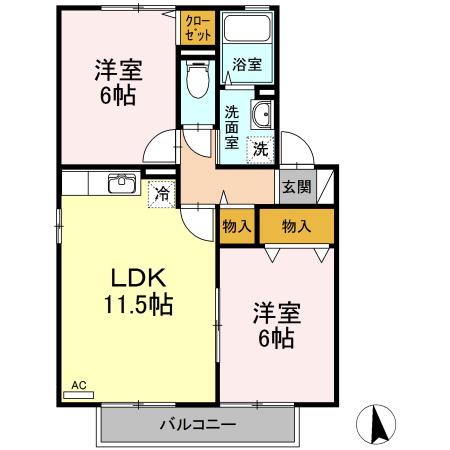 メルキュールA棟(2LDK/2階)の間取り写真