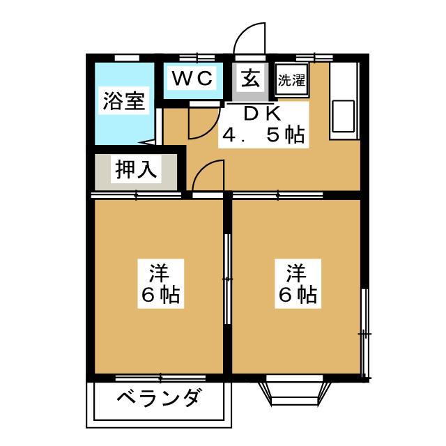 ロイヤルグリーン(2DK/1階)の間取り写真