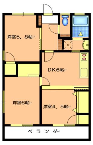 西マンション(3DK/3階)の間取り写真